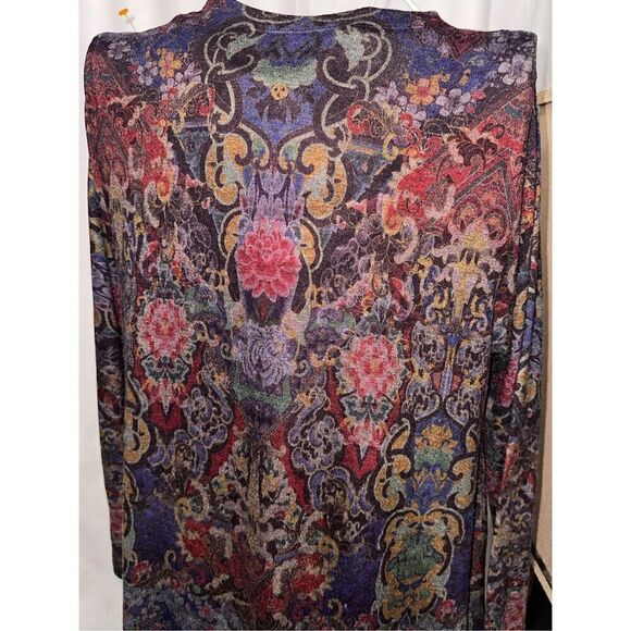 Soft Surroundings Pari Paisley Knit Tunic Top Blue Longline lightweight Sweater - Picture 7 of 8